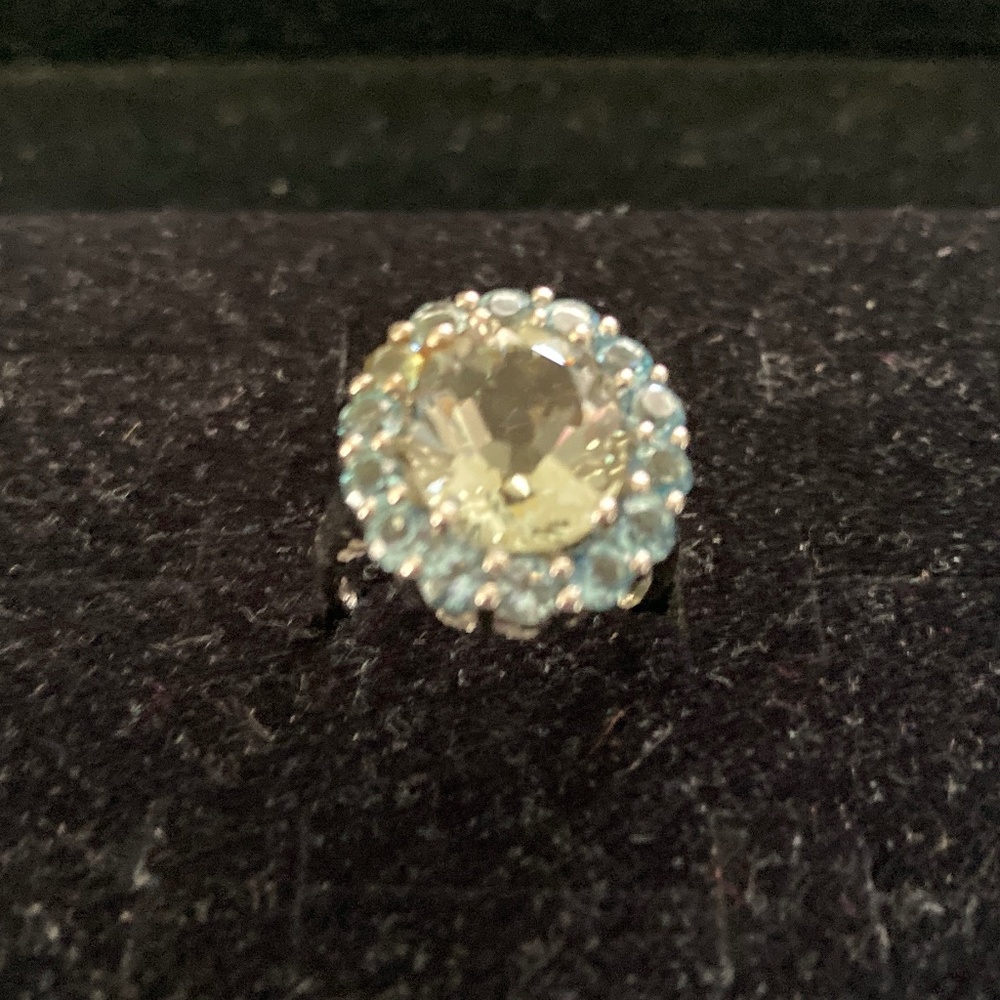 Sterling 5.00 ct tw Multi-Gemstone Ring/Green Quartz & Blue Topaz/Size 7/NEW!